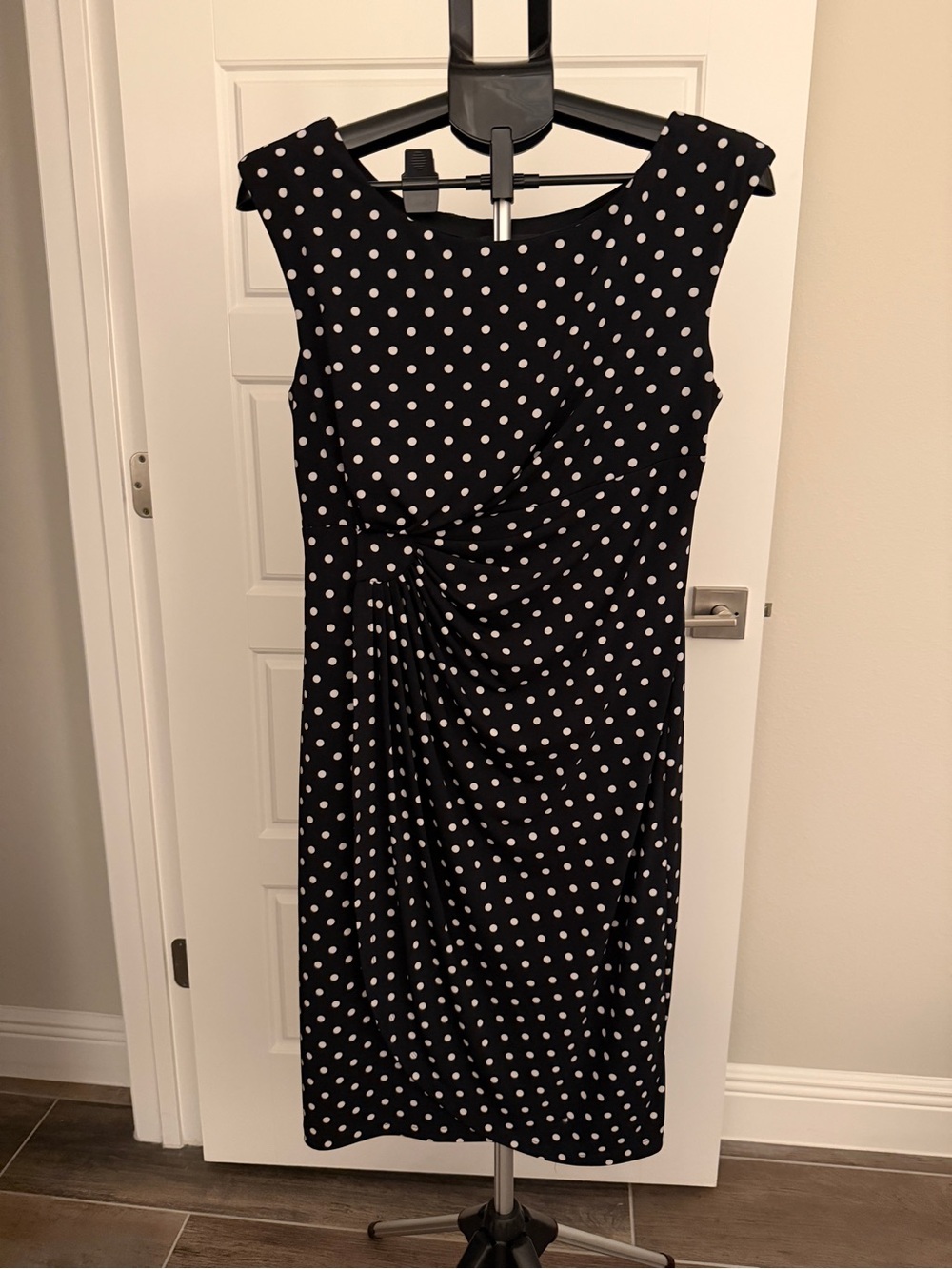 Connected Apparel Black and White Polka Dot Midi Dress